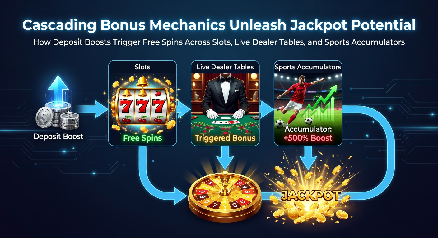 Dynamische weergave van kaskadebonussen die gratis spins activeren in een slotmachine met jackpotopbouw