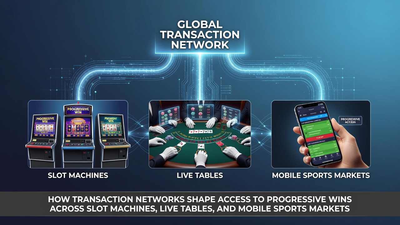Transactienetwerken die progressieve winsten verbinden in slots, live tafels en mobiele sportmarkten