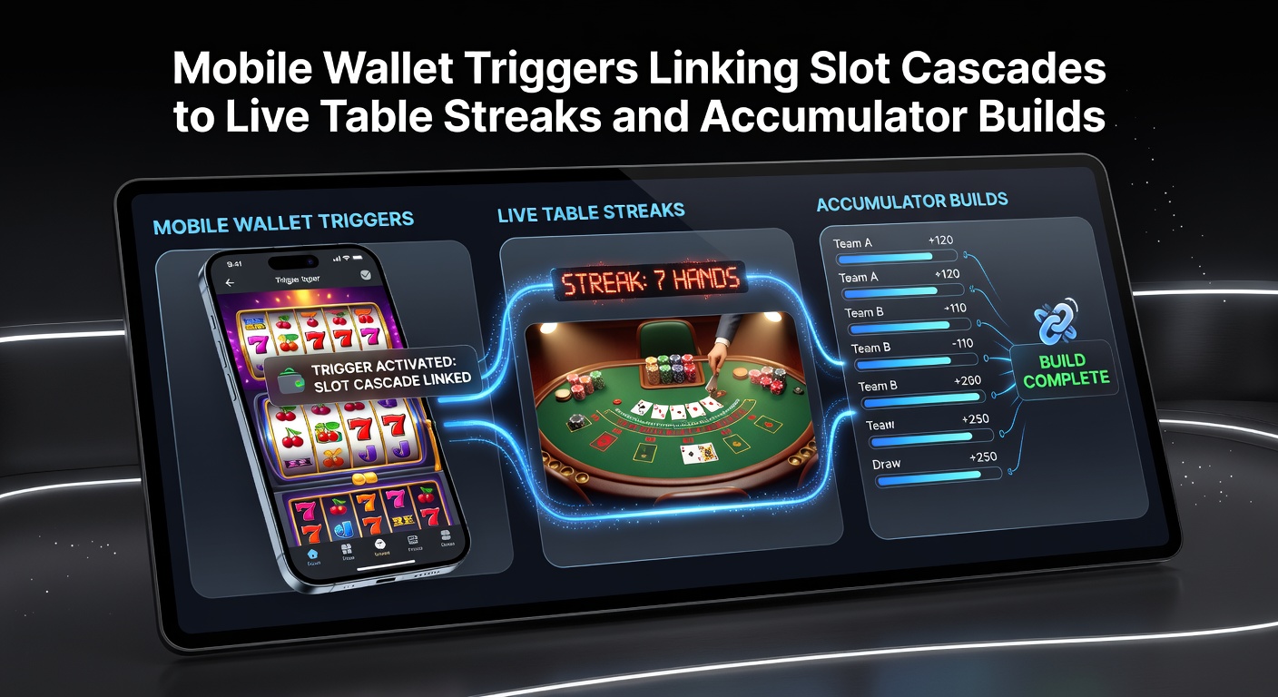Live tafel interface met accumulator builds gekoppeld via mobiele wallet triggers